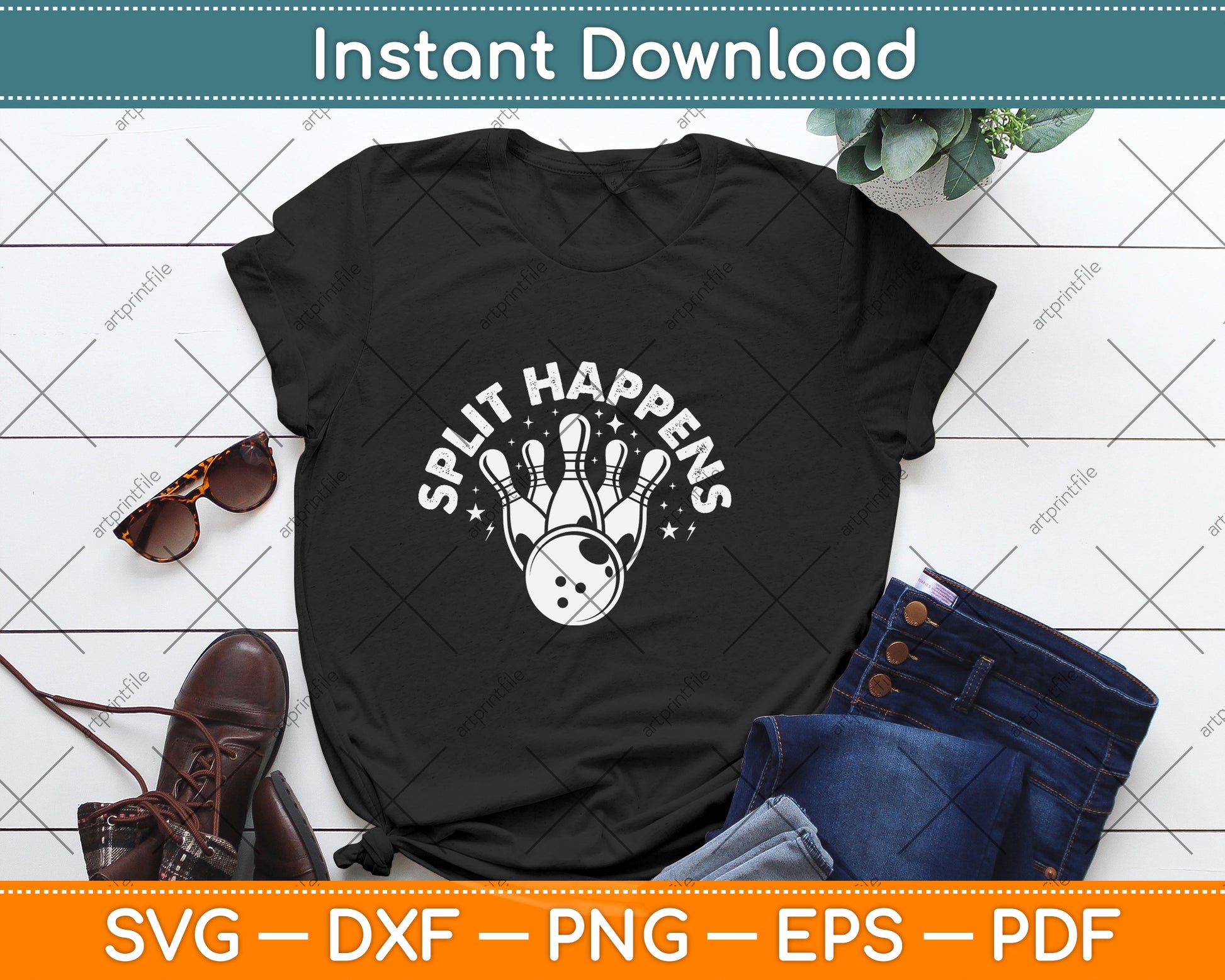 Split Happens Bowling Svg Png Dxf Digital Cutting File