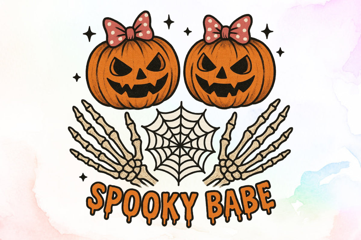 Spooky Babe Skeleton Pumpkin Halloween PNG Design