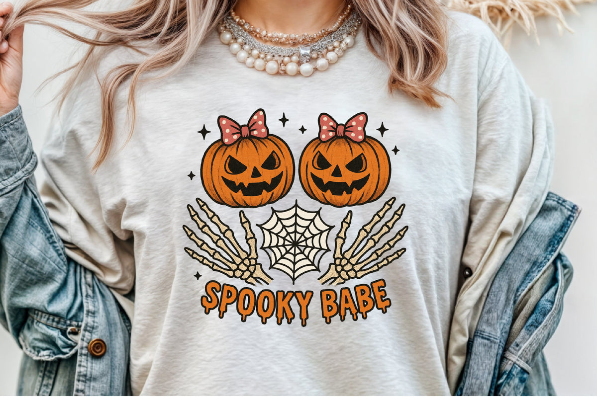 Spooky Babe Skeleton Pumpkin Halloween PNG Design