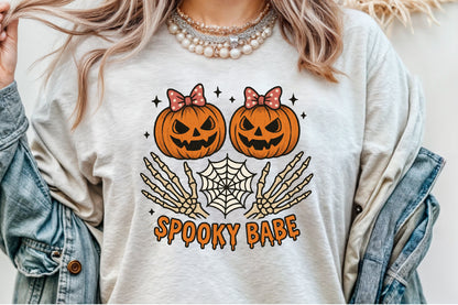 Spooky Babe Skeleton Pumpkin Halloween PNG Design