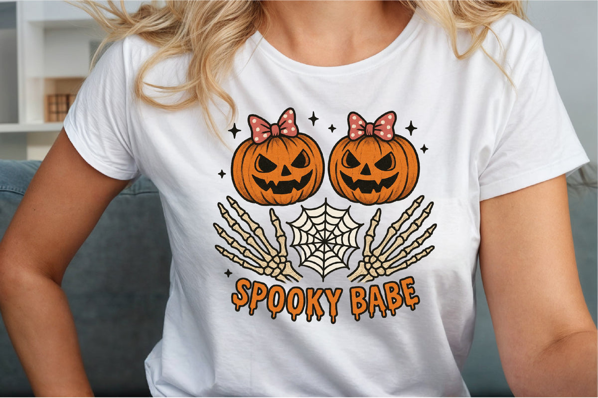 Spooky Babe Skeleton Pumpkin Halloween PNG Design