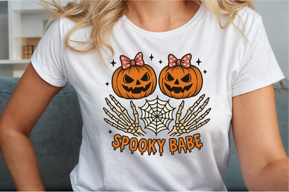 Spooky Babe Skeleton Pumpkin Halloween PNG Design