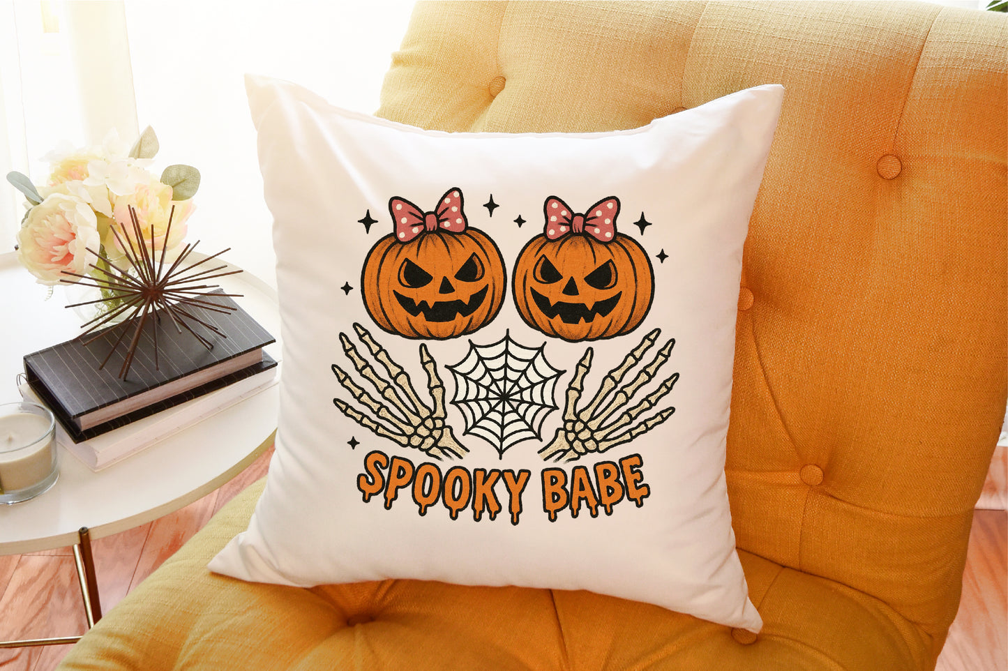 Spooky Babe Skeleton Pumpkin Halloween PNG Design