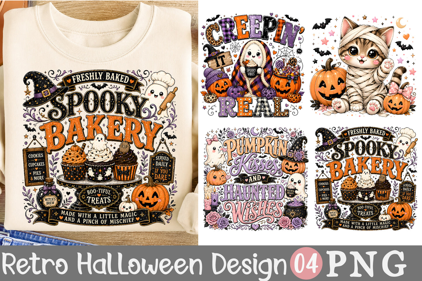 Spooky Bakery PNG Bundle Cute Halloween Bakery Sublimation Designs