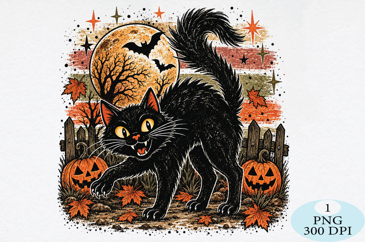 Spooky Black Cat Halloween Pumpkin PNG