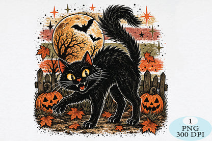 Spooky Black Cat Halloween Pumpkin PNG
