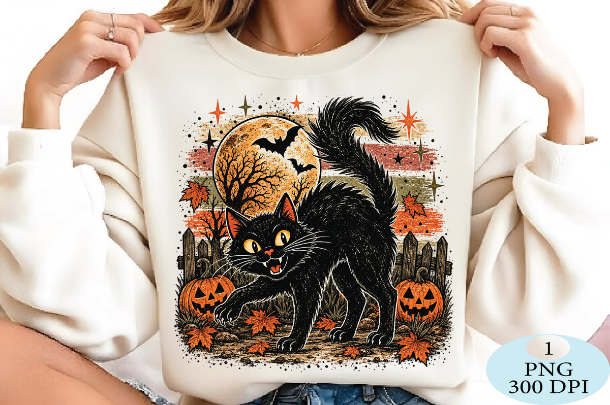 Spooky Black Cat Halloween Pumpkin PNG
