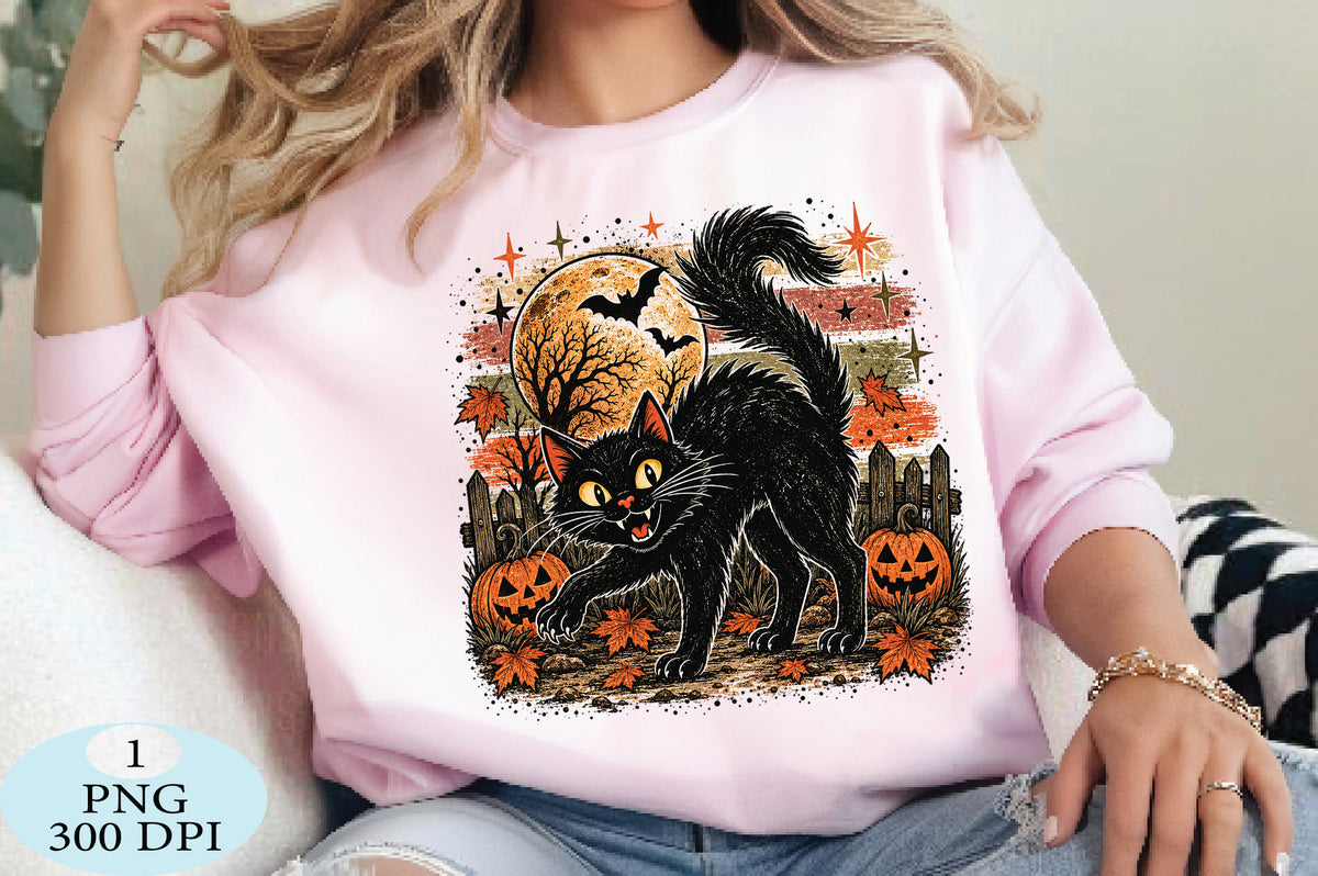 Spooky Black Cat Halloween Pumpkin PNG