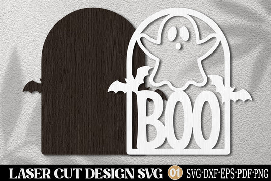 Spooky Boo Ghost Laser Cut SVG | Halloween Ghost Bat SVG Design