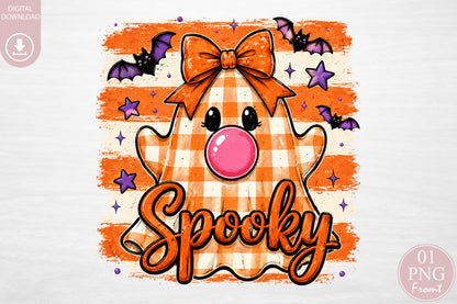 Spooky Bubblegum Ghost PNG Cute Halloween Sublimation Design