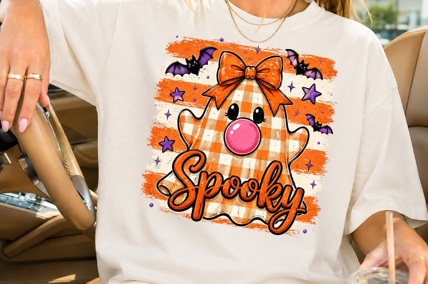 Spooky Bubblegum Ghost PNG Cute Halloween Sublimation Design