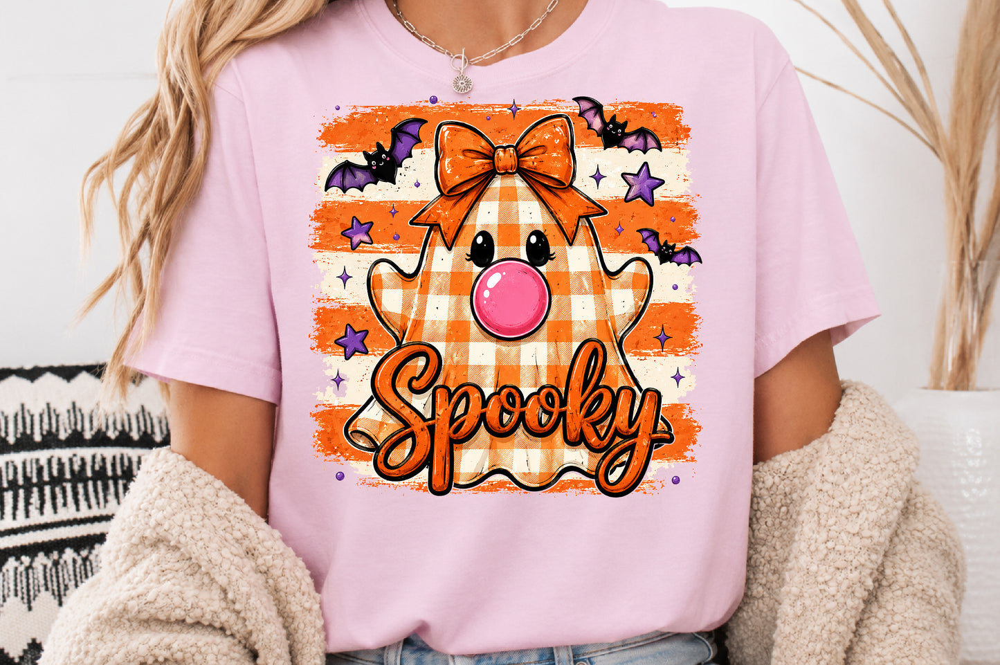 Spooky Bubblegum Ghost PNG Cute Halloween Sublimation Design