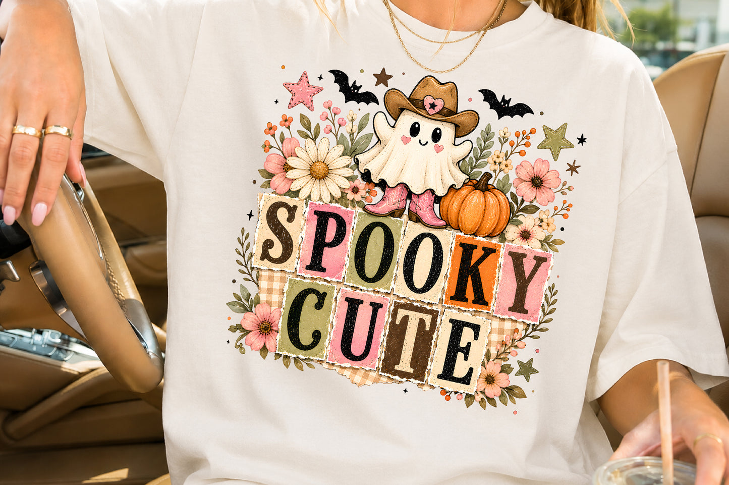 Spooky Cute Halloween PNG Cowboy Ghost Pumpkin Sublimation Design
