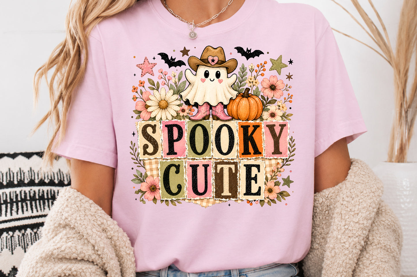 Spooky Cute Halloween PNG Cowboy Ghost Pumpkin Sublimation Design