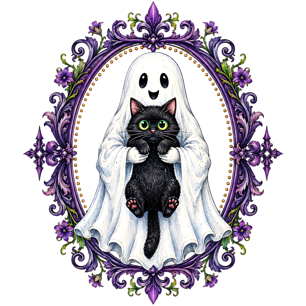 Spooky Ghost Black Cat Halloween PNG