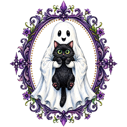 Spooky Ghost Black Cat Halloween PNG