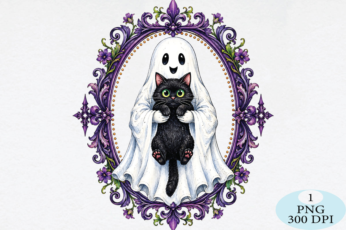 Spooky Ghost Black Cat Halloween PNG