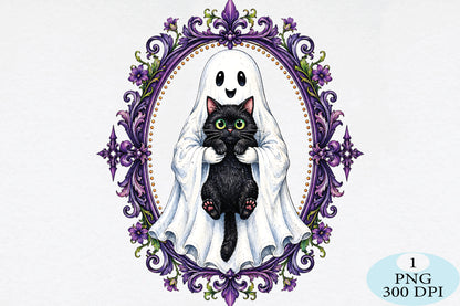 Spooky Ghost Black Cat Halloween PNG