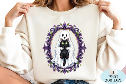 Spooky Ghost Black Cat Halloween PNG