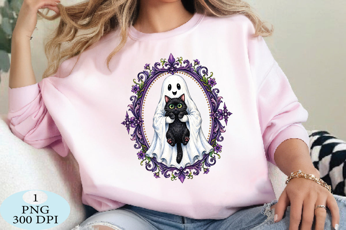 Spooky Ghost Black Cat Halloween PNG