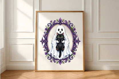 Spooky Ghost Black Cat Halloween PNG
