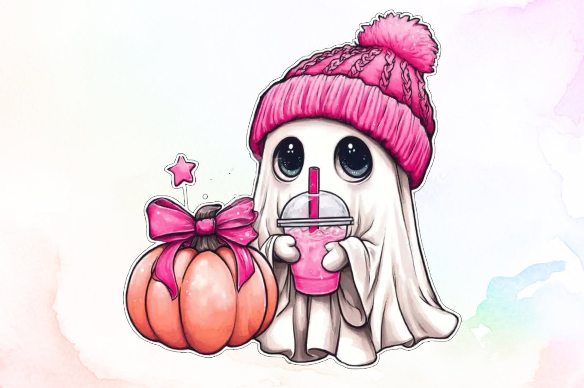 Pink Beanie Ghost Halloween PNG