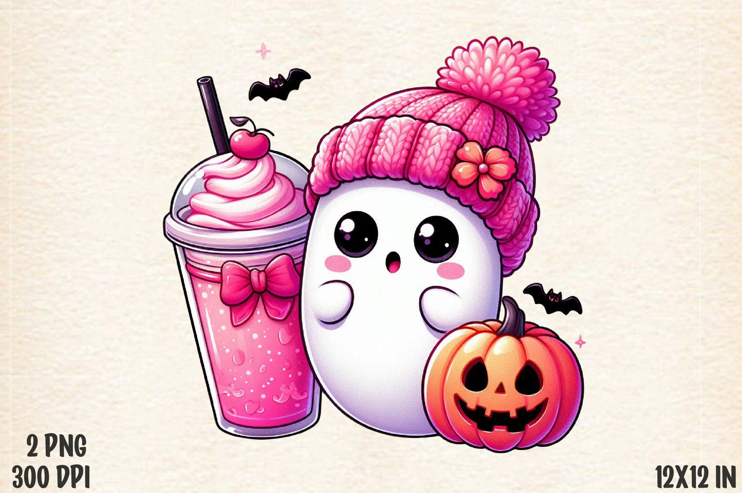 Cute Pink Ghost Halloween PNG Spooky Breast Cancer Awareness Sublimation