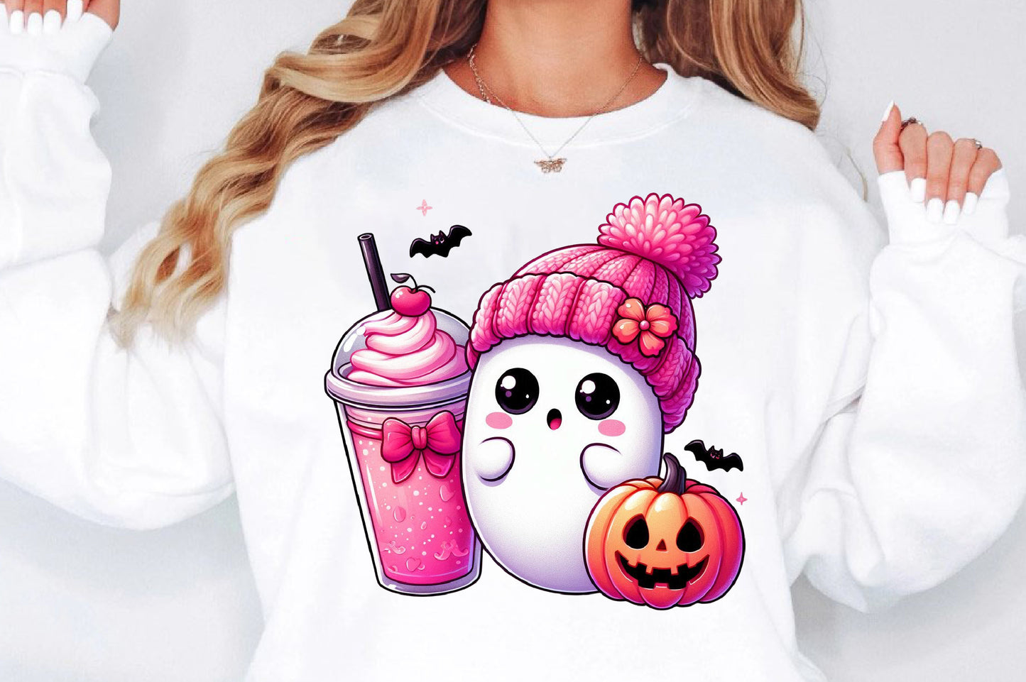 Cute Pink Ghost Halloween PNG Spooky Breast Cancer Awareness Sublimation