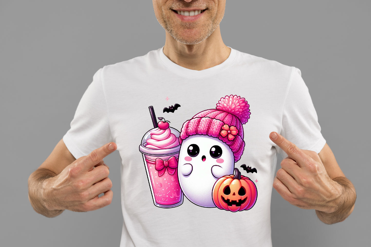 Cute Pink Ghost Halloween PNG Spooky Breast Cancer Awareness Sublimation