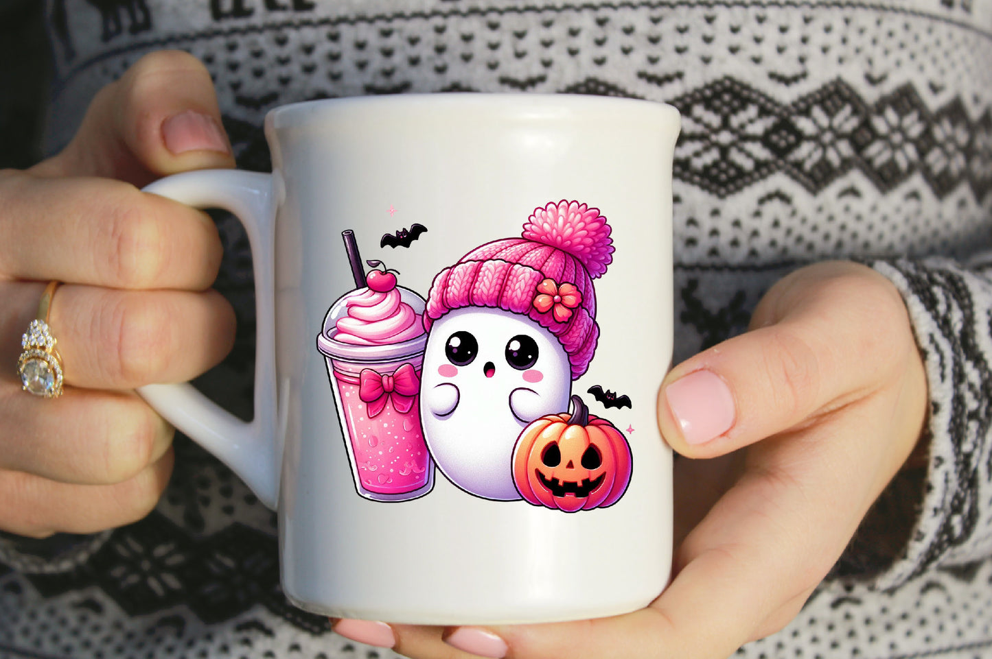 Cute Pink Ghost Halloween PNG Spooky Breast Cancer Awareness Sublimation