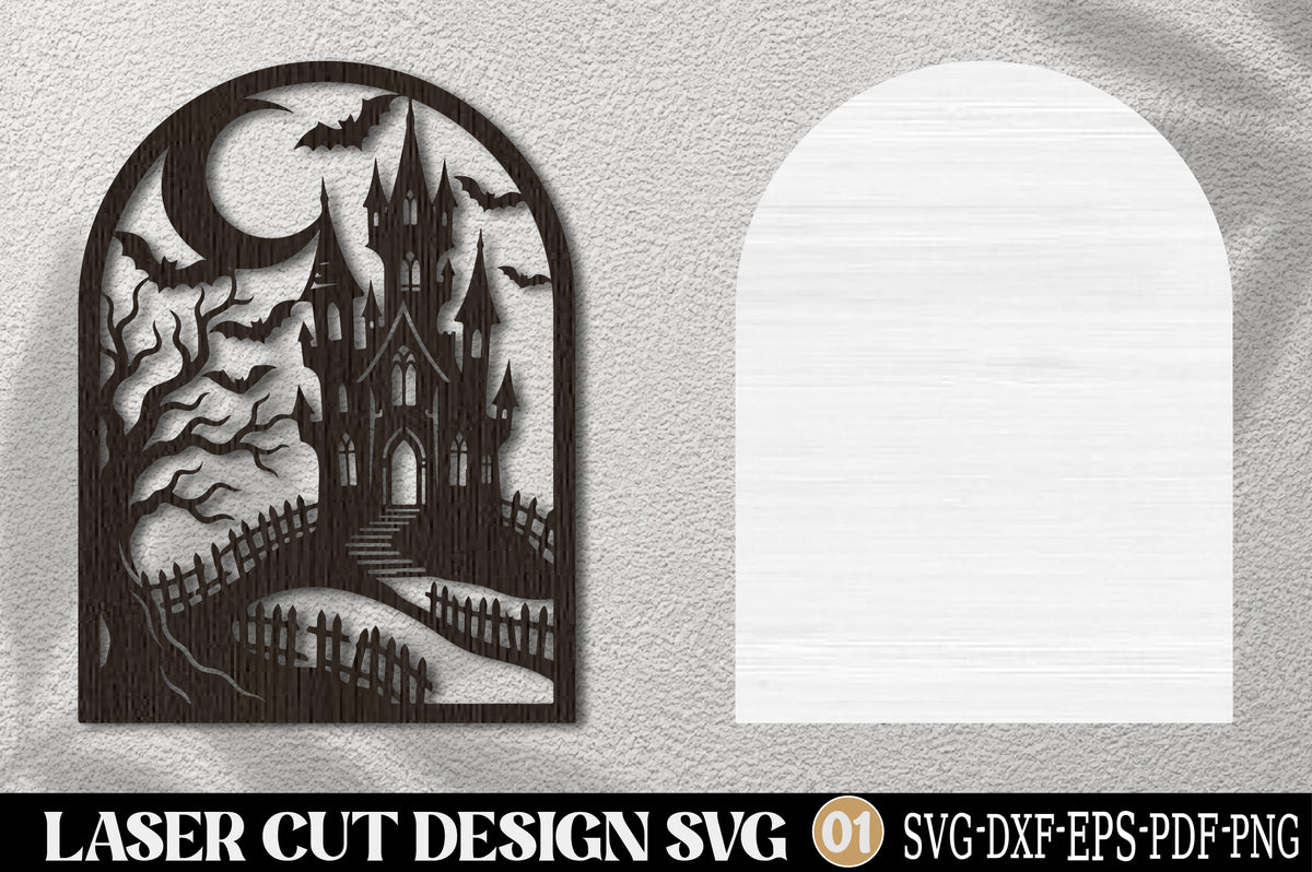 Spooky Gothic Castle Laser Cut SVG | Haunted Castle Halloween SVG