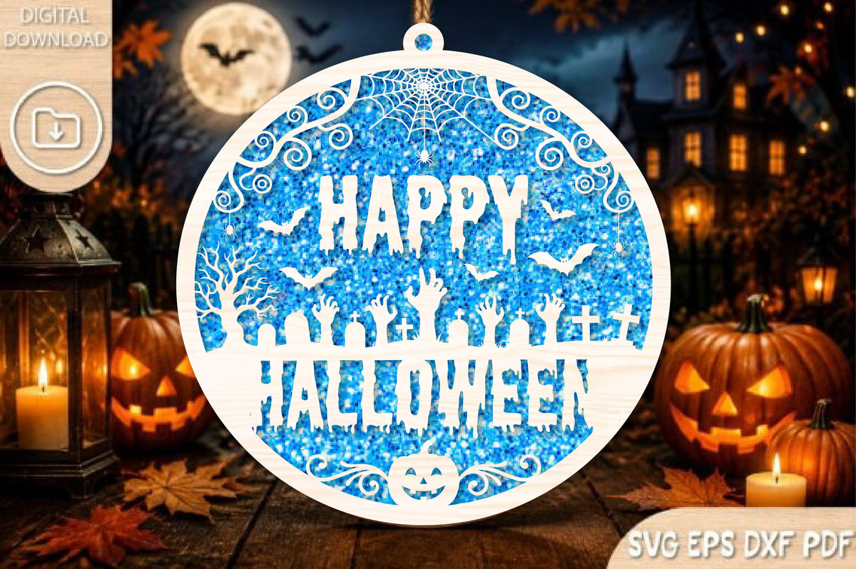 Happy Halloween Graveyard Ornament SVG
