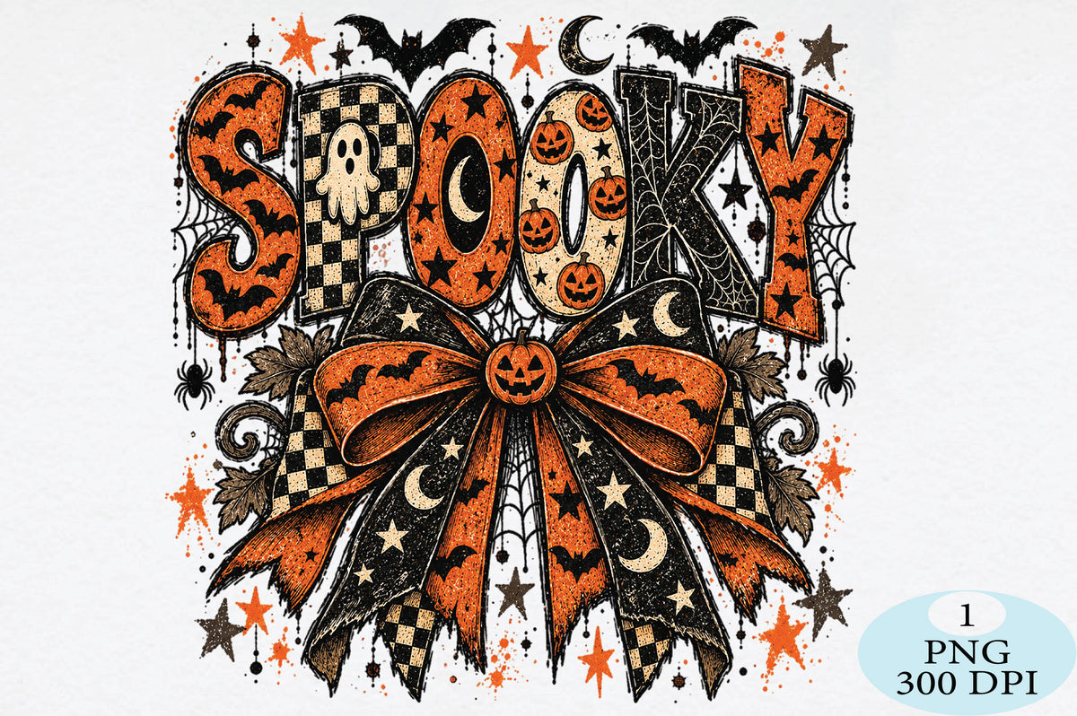 Spooky Halloween Pumpkin Bow Skeleton PNG