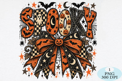 Spooky Halloween Pumpkin Bow Skeleton PNG