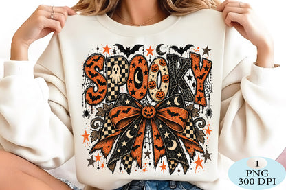 Spooky Halloween Pumpkin Bow Skeleton PNG
