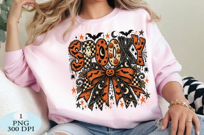 Spooky Halloween Pumpkin Bow Skeleton PNG