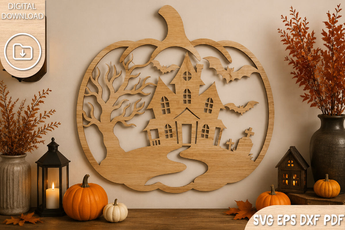 Spooky House Pumpkin SVG Laser Cut