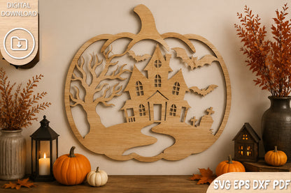 Spooky House Pumpkin SVG Laser Cut
