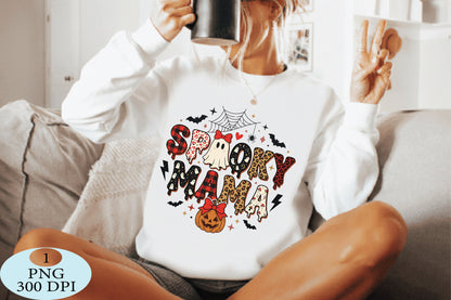 Spooky Mama Cheetah Halloween PNG