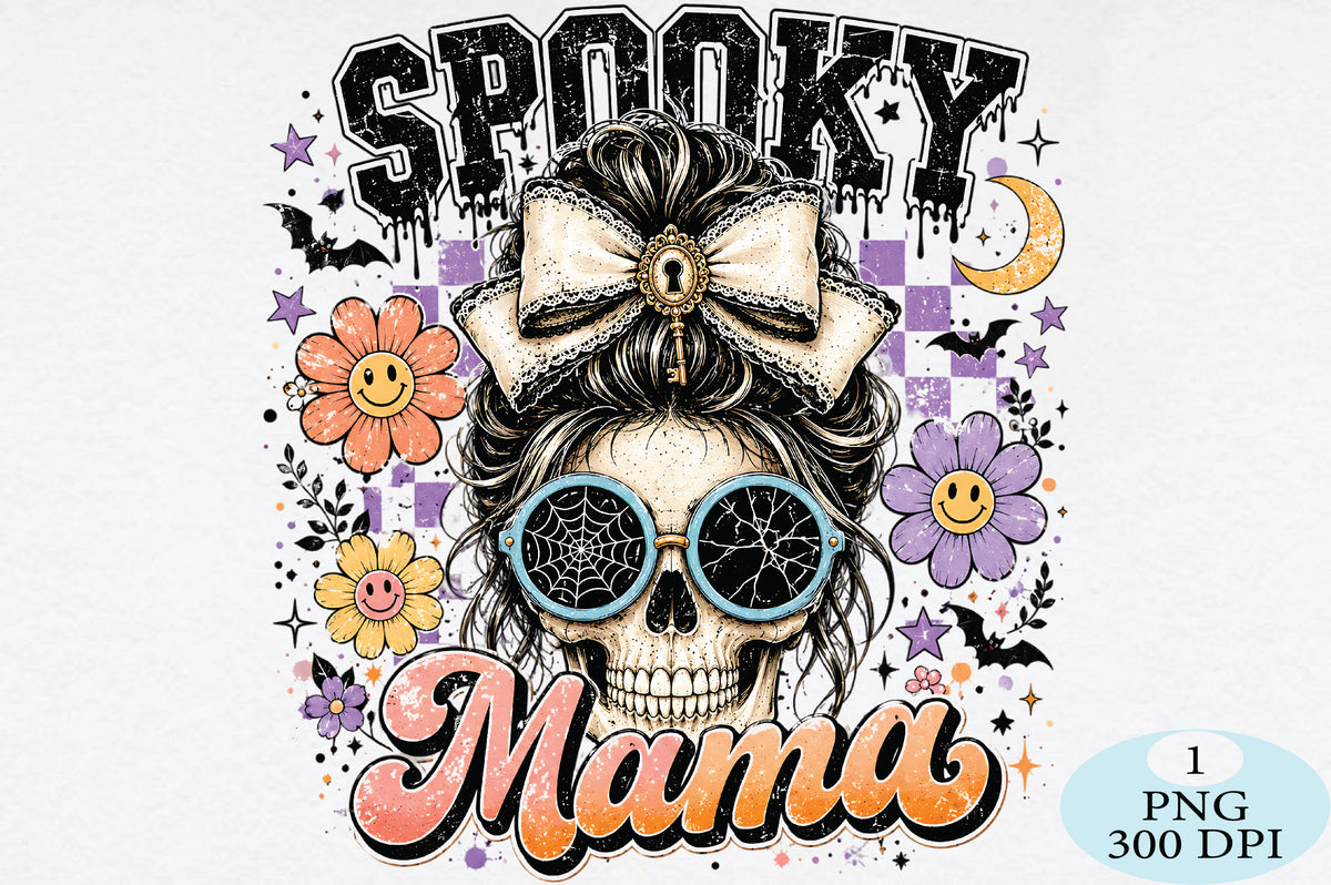 Spooky Mama Skull Halloween PNG