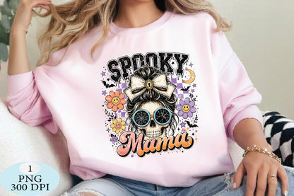 Spooky Mama Skull Halloween PNG