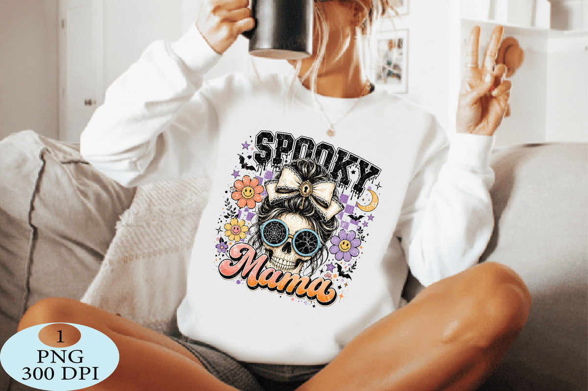 Spooky Mama Skull Halloween PNG