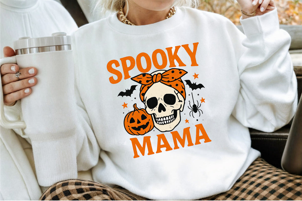 Spooky Mama Skull Pumpkin Halloween PNG Design