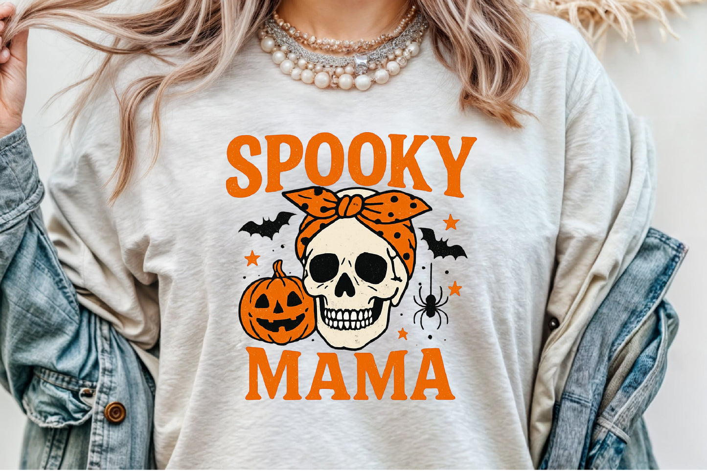 Spooky Mama Skull Pumpkin Halloween PNG Design