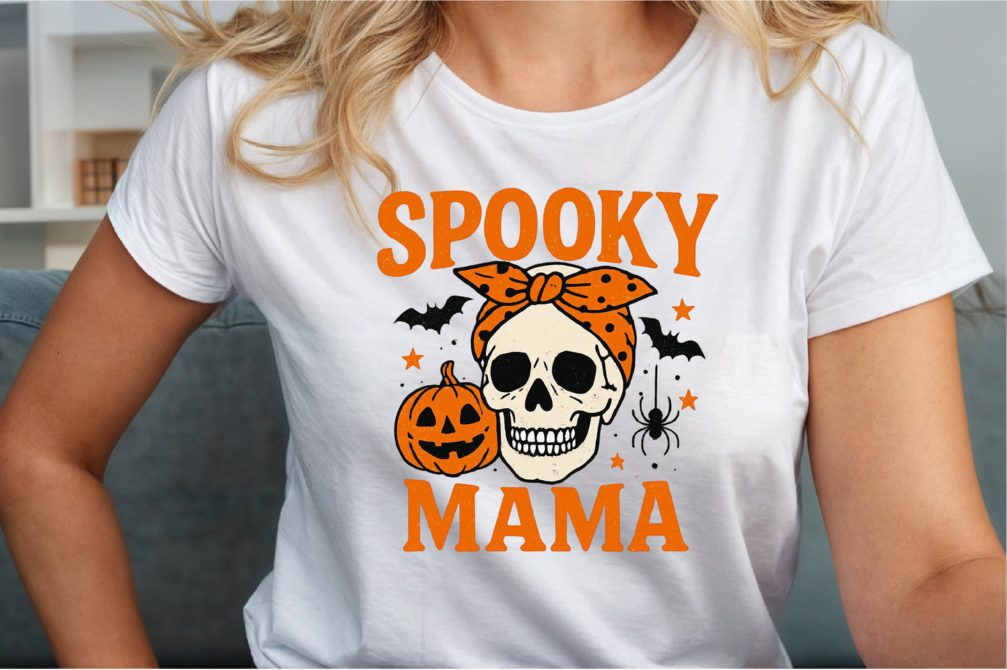 Spooky Mama Skull Pumpkin Halloween PNG Design