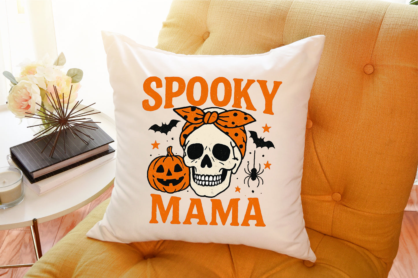 Spooky Mama Skull Pumpkin Halloween PNG Design
