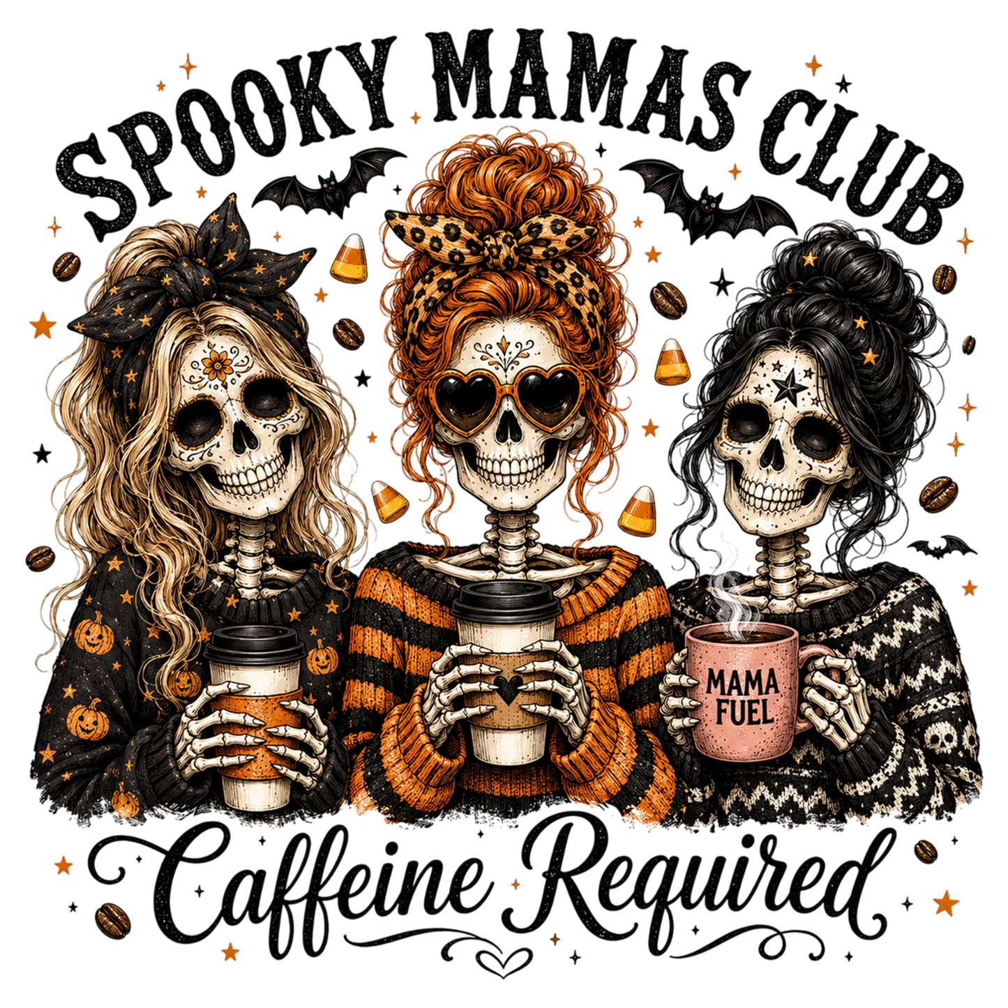 Spooky Mamas Club PNG Halloween Coffee Skeleton Women Caffeine Required
