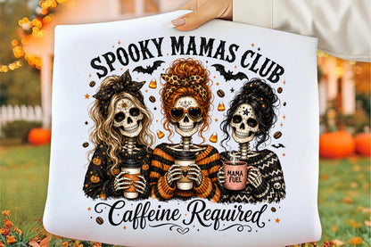 Spooky Mamas Club PNG Halloween Coffee Skeleton Women Caffeine Required