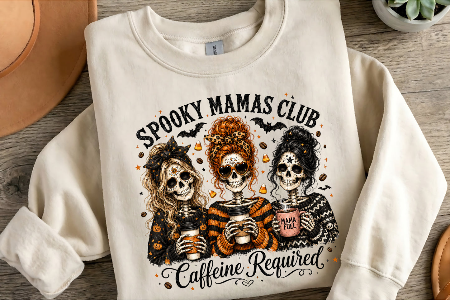 Spooky Mamas Club PNG Halloween Coffee Skeleton Women Caffeine Required