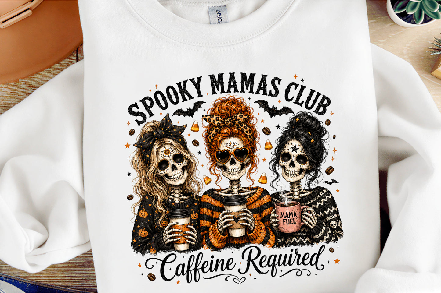 Spooky Mamas Club PNG Halloween Coffee Skeleton Women Caffeine Required